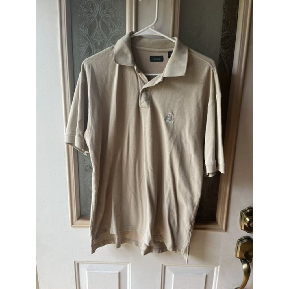 IZOD Men's Medium Polo Shirt‎ Tan Golf Rugby Casual 100% Cotton